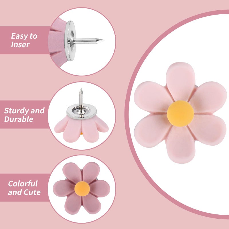 wusuowea Flower Push Pins 30pcs Push Pins for Cork Board Pink Decorative Thumb Tacks Cute Push Pins for Cork Board Fun Thumb Tacks Decorative for Photo Wall  Feature Wall Map  Bulletin Board  Office or Home - Image 5